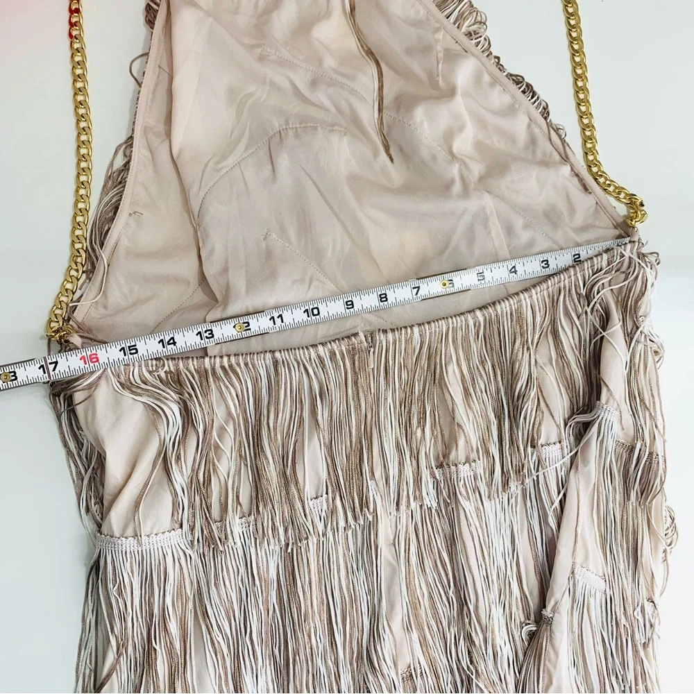 ASOS DESIGN Layered Fringe Tassel Mini Dress Chain Strap Showgirl Vibes Size 12 - Picture 10 of 15